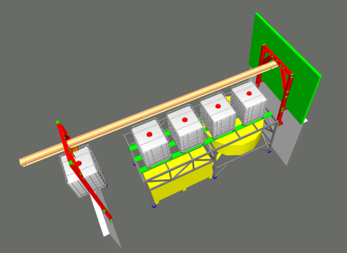 A 3 d image of a crane with boxes on it.